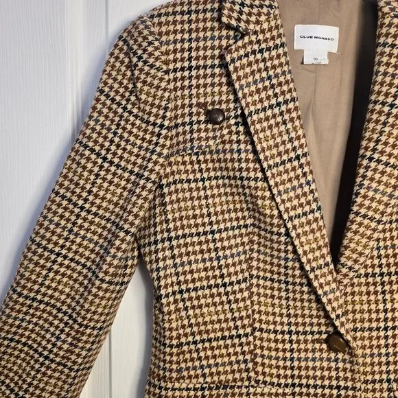 Club Monaco Brown Houndstooth Blazer